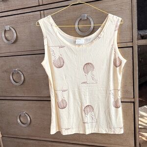 Vintage Cream Graphic Sleeveless Top, size M